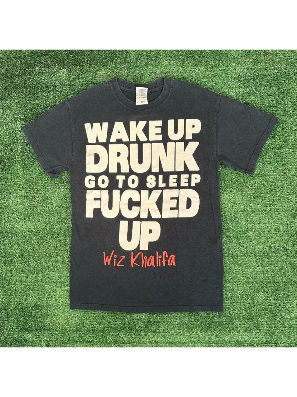 Vintage Y2K Wiz Khalifa Wake Up Drunk T-Shirt Party Rap Black S Streetwear